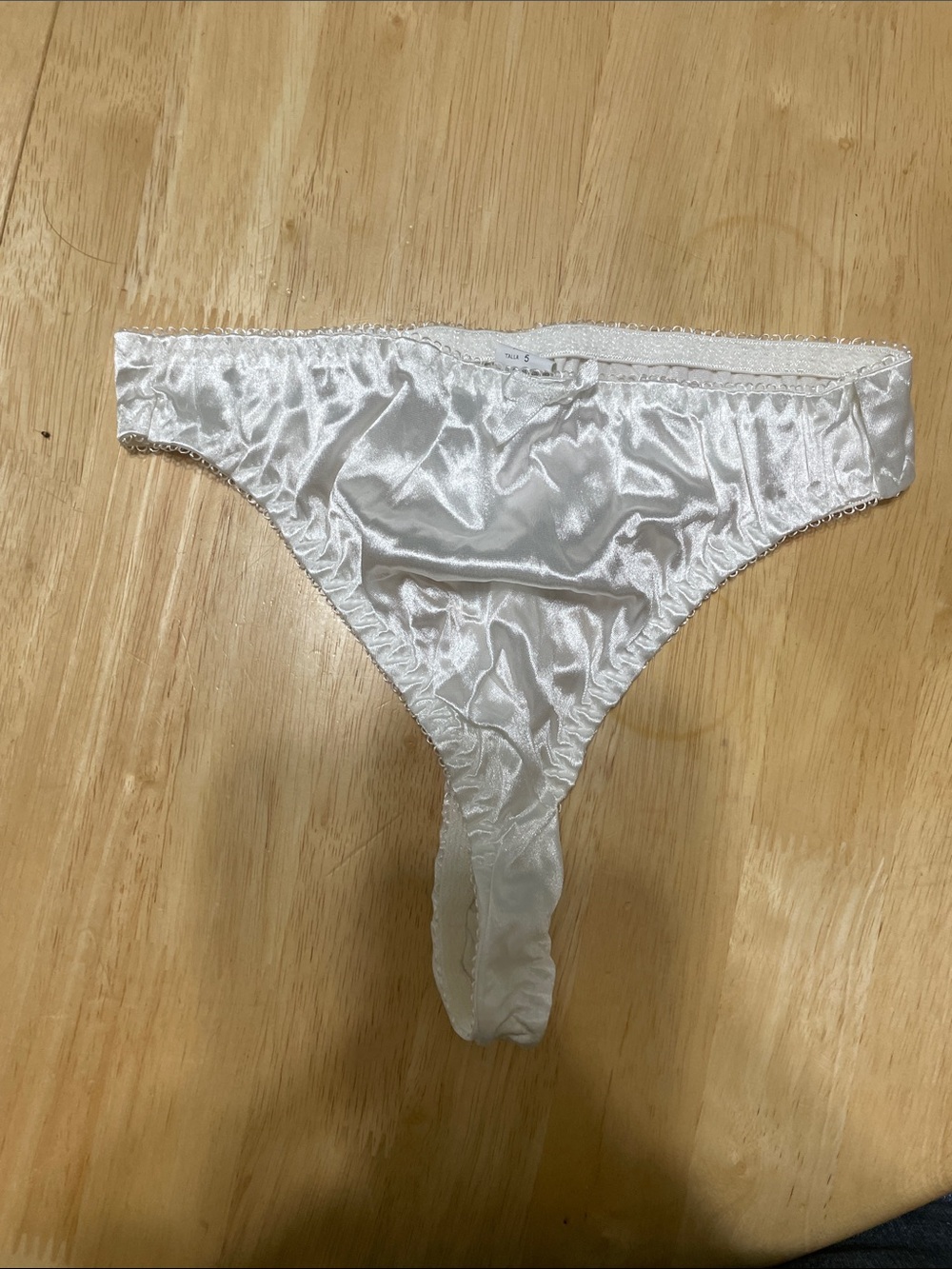 Satin Thong Panty in White - Sleek Comfort